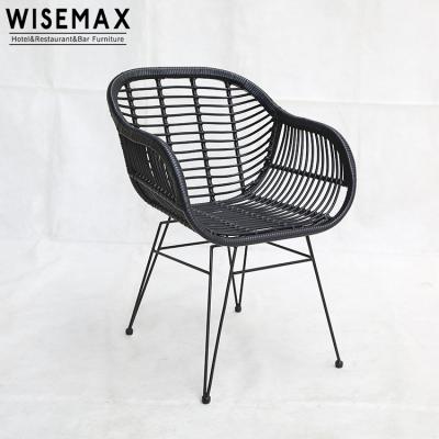 China Other Hot Sale Round Iron PE Wicker Chair Rattan Wood Chair Modern Outdoor Lounge Dining Lounge Chair for sale