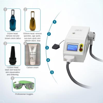 China Portable mini dye removal ND yag Q-switched laser for dark face tattoo removal pigmentation treatment whitening carbon gel laser for sale