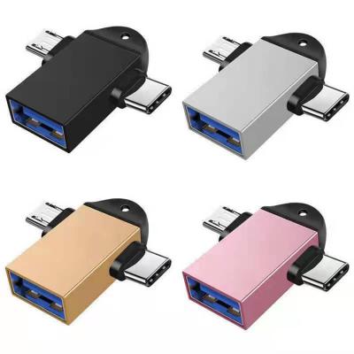 China Other Low MOQ Aluminum Alloy 2in1 Type-C and Micro USB to USB 3.0 Female OTG Adapter Converter for sale