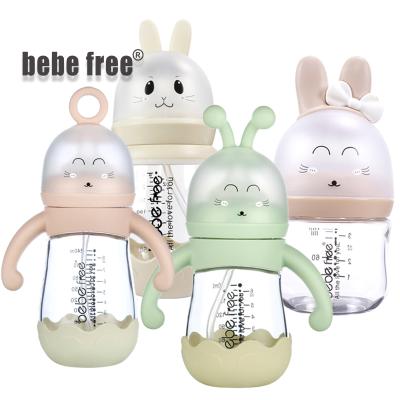 China Cute Custom Hands BPA Free Bunny Ears Feeding Baby Bottle Supplies BPA Free Borosilicate Glass for sale