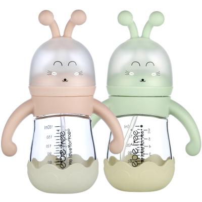 China BPA Free Custom Hands Supplies Biberon Glass BPA Free Glass Baby Bottle Mamadeira De Vidro Free for sale