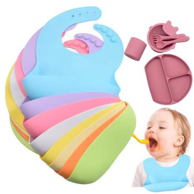 China Custom BPA Free Silicon Bibs Feeding Teether Baby Baberos Waterproof Silicon Baby Bib With Catcher for sale