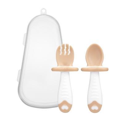 China Bpa Free Wholesale Product Food Grade Soft Silicone Baby Fork and Spoon Set for sale