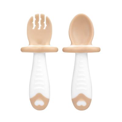 China BPA Free Sample Food Grade BPA Free Soft Silicone Baby Spoon and Fork Set for sale