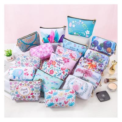 China Lady and Girls IN Running PU Leather Waterproof Printing Travel Make Up Pouch Zipper Open Laundry Cosmetic Bag Cute Cosmetic Bag For Women for sale