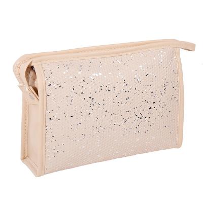 China Lady and girls 2022 fashion sequin PU leather waterproof ladies grab bag travel make up bag open pocket zipper women cosmetic laundry bag for sale