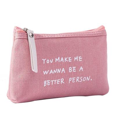 China Lady and Girls Cheap Price Canvas Ladies Pink Colors Cosmetic Bag Travel Make Up Bag Women Open Pouch Zipper Laundry Cosmetic Bag for sale