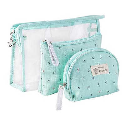 China Lady and Girls Fashion 3 Pieces PVC Make Up Bags Set Travel Waterproof Canvas Cosmetic Pouch Zipper Open Laundry Bag Women Clear Make Up Bag for sale