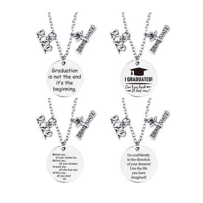 China 2022 CLASSIC Fashion Silver Color Stainless Steel Plate Lettering Boys Girls Charm Necklace Jewelry For Graduation Gift for sale