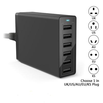 China 5V 10A 6 port Wall USB Charger Fast Charging US EU UK AU Plug Safe For Home Travel for sale