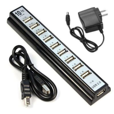 China 10 Ports High Speed Powered USB 2.0 Hub High Efficiency With Led Lights Indicator for sale