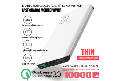 China QC 3.0 Quick Charger Cell Phone Power Bank Emergency Portable 10000mAh 235g for sale