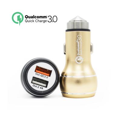 China Smart QC 3.0 Dual USB Car Charger Emergency Safety For iPhone 5 / 6 / 6s And Android for sale