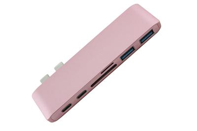 China Tipo C del puerto USB3.1 del aluminio 6 a doblarse adaptador de la carga de transferencia de datos de TypeC del lector de tarjetas del eje 2 USB 3,0 SD/TF del USB C para el mac en venta