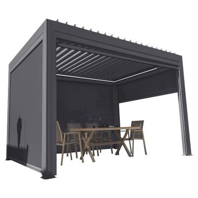 China Outdoor Courtyard Four Corner Pavilion with Electric Louver Turning and Aluminium Alloy Frame for sale