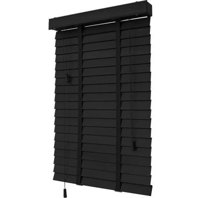 China Contemporary Design Shutters for Office Living Room Study Electric Lift Black Solid Wood Blinds Light Curtains Shade for sale