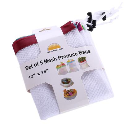 China Sustainable Set Of 5 Reusable Produce Bags , Washable Mesh Bags For Fruits And Vegetables for sale