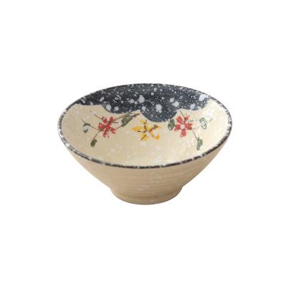 China Japanese Ceramic Sustainable Mouth Salad Rice Bowl Household Snowflake Glazed Wide Rice Bowl for sale