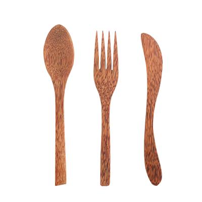 China Hot Selling Sustainable Natural Organic Coconut Wooden Cutlery Set Fork Knife Spoon for sale