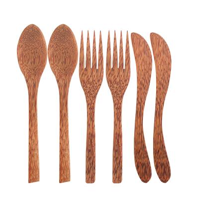 China Best Sustainable Selling Eco-Friendly Reusable Coconut Fork Knife Spoon Wooden Cutlery Set Travel Set for sale