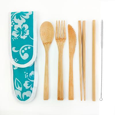 China Sustainable Natural Organic Recyclable Tableware Customized Pocket Travel Bamboo Flatware Set for sale