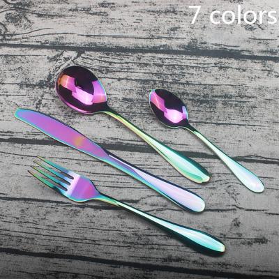 China Sustainable Restaurant Favorable Multiple Color Flatware Set Custom Dinner Spoons Fork Knife Stainless Steel Cutlery for sale