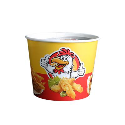 China Recyclable custom printed disposable biodegradable kraft paper food snack container ice cream fries popcorn fried chicken paper bucket with lid for sale