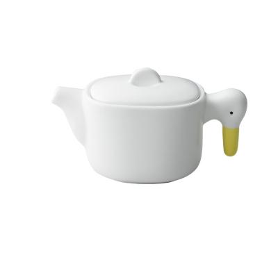 China WITH LID customize Matte Glaze White Mini Coffee Pot with Duck Shape Cute Cartoon Ceramic Tea Pot Kettle for sale