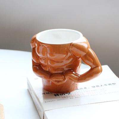 China Viable Creative Abdominal Muscle Train Stoneware Ceramic Orange Luster Mug Funny Coffee Milk Mug for sale