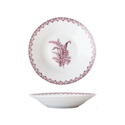 China Viable Wholesale Bohemian Ceramic Dishes Floral Design Porcelain Serving Plate High End Round Dish for sale