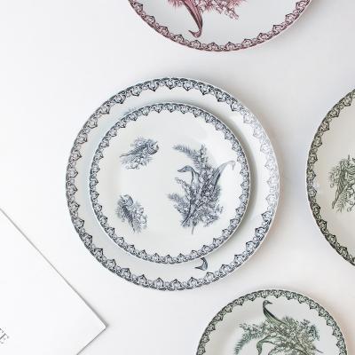 China Cheap Porcelain Sustainable Dinner Plate 10.8 Round Ceramic Dish With Decal Design Antique Dinnerware for sale