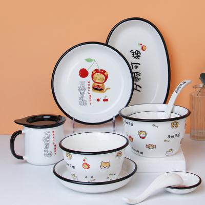 China Viable Wholesales Black Rim White Ceramic Dinner Set Porcelain Dinnerware Dining Plate Dinnerware With Decal Print for sale