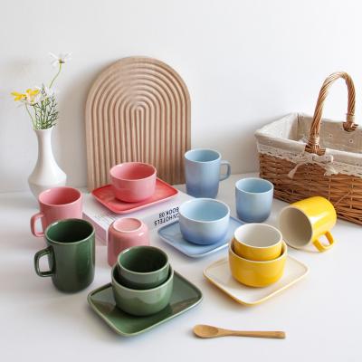 China Viable Wholesale Ceramic American Style Dinner Set Dish Coffee Mug Tableware Solid Color for sale