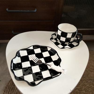 China Sustainable Western Irregular Dish Vintage Style Ceramic Set 6 / 8 Inch Checkerboard Dish Porcelain Dishes for sale