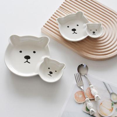 China Viable Customized Cute Bear Shape Ceramic Dish Restaurant Porcelain Food Divider White Dish Plates for sale