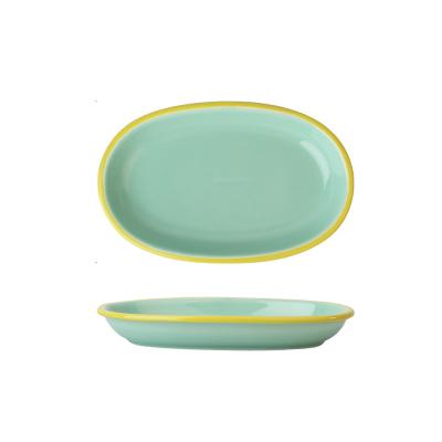 China Customized Viable Blue Color Fish Dish Luster Ceramic Oval Stoneware Dish Dinner Dish Set for sale