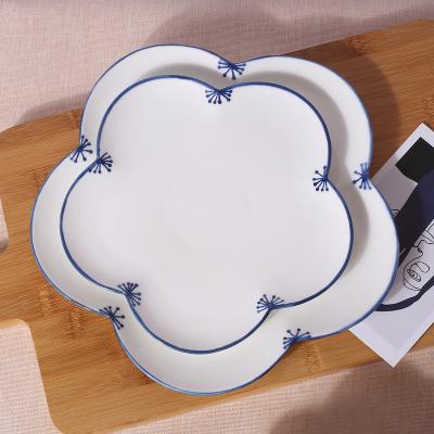 China Sustainable Korea Japan Flower Plates Porcelain Dinner Dish Blue And White Ceramic Light Dish for sale