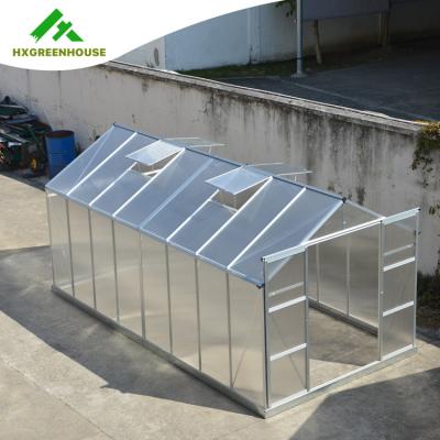 China Easily Assembled Modern Home Design Aluminum Polycarbonate Small Portable Gardening Greenhouse for sale