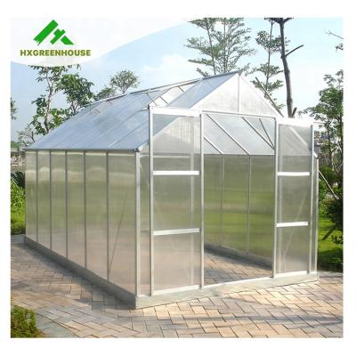 China Low Cost Polycarbonate 12x8 Commercial Green House Garden Polycarbonate Aluminum Frame Porcelain Small Easily Assembled Small Greenhouses for sale