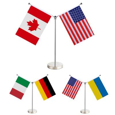 China Bright Colors with Fade Resistant Durable Polyester Custom Table Flags Y Shape Poles, Kit, Stainless Steel Flag Pole with Base, France, Germany, Italy, EU, Italy Office Desk Flag 'Ukraine for sale