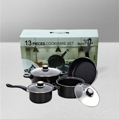 China Cheap Viable Wholesale Price 13pcs Kitchen Household Items Non Iron Stick Kitchen Pots Cookware Sets for sale