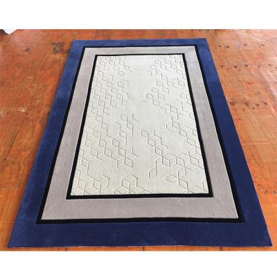 China New Zealand Wool Washable Rug and Rectangular Royal Blue Modern Rug Hand Made Wool Hand Tufted Blankets for sale