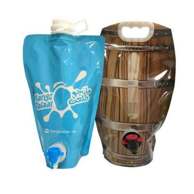 China Aseptic Custom Logo 3L 5L Portable Bucket Stand Up Water Wine Pouch With Butterfly Valve And Handle Design for sale