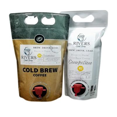 China Aseptic Custom BRC Printing 2L 3L 5L Aluminum Foil  Stand Up Cold Brew Concentrate Pouch With Butterfly Tap for sale