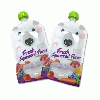 China Disposable Custom Baby Food Grade Baby Fresh Fruit Puree Squeezed Spout Pouch Packaging Bags 200ml for sale