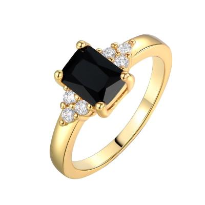 China Vintage Customized Wholesale Hot Sale Gold Plated Jewelry Square Black Red Ladies Ring for sale