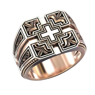 China Punk Gold Plated Cross Vintage Engraved Christian Men Ring for sale