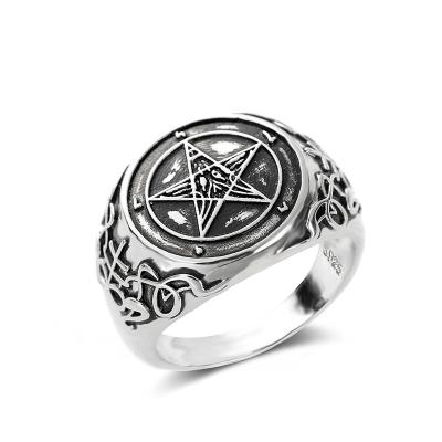 China Star Pentagon Punk Band Baphomet Demon Satan Badge Punk Ring for sale