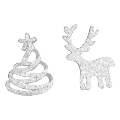 China Asymmetry Christmas Gift Christmas Tree Elk Fawn S925 Cute Silver Exquisite Stud Earrings for sale