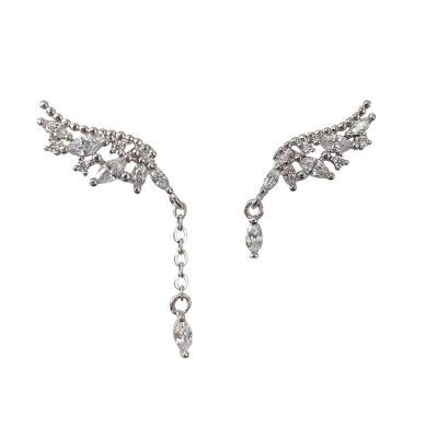 China New Asymmetry Fashion Temperament Angel Asymmetrical Tassel Silver Plated Stud Earrings for sale